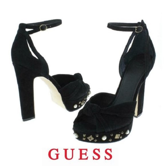 NWT GUESS Kenzie Suede Ankle Strap Platform Heels - Picture 1 of 12
